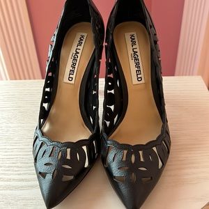 Black Cut Out Leather High Heels 7.5